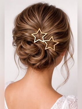 aerie Gold Star Shaped Metal Hair Clips - Set of 2. New on original cards.